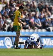 27 April 2014; Rory Kavanagh, Donegal, clashes with Darren Hughes, Monaghan, resulting in referee David Gough sending off the Donegal player. Allianz Football League Division 2 Final, Donegal v Monaghan, Croke Park, Dublin. Picture credit: David Maher / SPORTSFILE