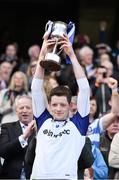 27 April 2014; Monaghan captain Conor McManus lifts the cup at the end of the game. Allianz Football League Division 2 Final, Donegal v Monaghan, Croke Park, Dublin. Picture credit: David Maher / SPORTSFILE