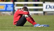 27 April 2014; A dejected Dylan Owen, Wexford Football League, after the game. FAI UMBRO Youth Inter League Cup Final, Wexford Football League v Galway & District League, Ferrycarrig Park, Wexford. Picture credit: Barry Cregg / SPORTSFILE