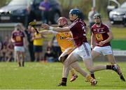 27 April 2014; Tommy Doyle, Westmeath, in action against PJ O'Connell, Antrim. GAA All-Ireland Senior Hurling Championship Qualifier Group - Round 1, Antrim vWestmeath. Ballycastle, Co. Antrim Picture credit: Oliver McVeigh / SPORTSFILE