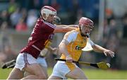 27 April 2014; PJ O'Connell, Antrim, in action against Kieran Duncan, Westmeath. GAA All-Ireland Senior Hurling Championship Qualifier Group - Round 1, Antrim vWestmeath. Ballycastle, Co. Antrim Picture credit: Oliver McVeigh / SPORTSFILE