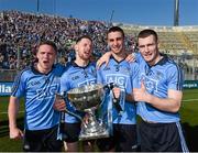 27 April 2014; Ballymun Kickhams players Davy Byrne, Philly McMahon, James McCarthy and Sean George celebrate after the game. Allianz Football League Division 1 Final, Dublin v Derry, Croke Park, Dublin. Picture credit: Ray McManus / SPORTSFILE
