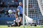 27 April 2014; James McCarthy, Dublin, watches his shot come back off the post as Derry goalkeeper Thomas Fallon, looks on. Allianz Football League Division 1 Final, Dublin v Derry, Croke Park, Dublin. Picture credit: David Maher / SPORTSFILE