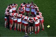 27 April 2014; The Derry players in a pre-match huddle. Allianz Football League Division 1 Final, Dublin v Derry, Croke Park, Dublin. Picture credit: Ray McManus / SPORTSFILE