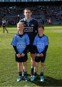 27 April 2014; Dublin captain Stephen Cluxton with match day mascots Jack, left, and Conor Lawlor, members of Lucan Sarsfields GAA Club. Allianz Football League Division 1 Final, Dublin v Derry. Croke Park, Dublin. Picture credit: Ray McManus / SPORTSFILE