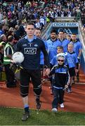 27 April 2014; Dublin captain Stephen Cluxton with match day mascot Darragh Oaks, six years, from Finglas, Dublin, before the game. Allianz Football League Division 1 Final, Dublin v Derry. Croke Park, Dublin. Picture credit: Ray McManus / SPORTSFILE