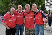 27 April 2014; Munster supporters, who all travelled to the game via motorbikes, from left to right, Mike Doyle, from Bunratty, Co. Clare, Paul Murray, from Shelbourne Gardens, Limerick, Brendan Condon, from Glenstal, Co. Limerick, and Philip Deeney, from Caherdavin, Limerick ahead of the game. Heineken Cup, Semi-Final, Toulon v Munster. Stade Vélodrome, Marseille, France. Picture credit: Diarmuid Greene / SPORTSFILE