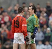 12 February 2006; Anthony Moyles, Meath, and Oisin McConville, Armagh, square up to each other during the game. Allianz National Football League, Division 1B, Round 2, Meath v Armagh, Pairc Tailteann, Navan, Co. Meath. Picture credit: Ray McManus / SPORTSFILE