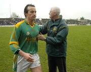 12 February 2006; Meath manager Eamonn Barry with Anthony Moyles at the end of the game. Allianz National Football League, Division 1B, Round 2, Meath v Armagh, Pairc Tailteann, Navan, Co. Meath. Picture credit: Ray McManus / SPORTSFILE