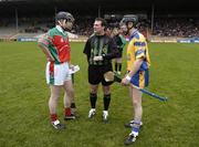 12 February 2006; Peter Barry, left, James Stephens captain with Portumna captain Eugene McEntee and referee Seamus Roche. AIB All-Ireland Club Senior Hurling Championship Semi-Final, Portumna v James Stephens, Semple Stadium, Thurles, Co. Tipperary. Picture credit: Damien Eagers / SPORTSFILE