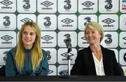 28 April 2014; Republic of Ireland Senior Women's team  manager Sue Ronan with Julie Ann Russell during a press conference ahead of their FIFA Women's World Cup Qualifier game against Russia on Wednesday the 7th of May. Republic of Ireland Women's Squad Press Conference, Tallaght Stadium, Tallaght, Dublin. Picture credit: David Maher / SPORTSFILE