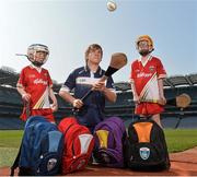 29 April 2014; Padraic Collins, Clare, with Adam Dawson, left, age 6, from Dunmore, Co. Waterford and Liam Hosford, age 10, from Dublin, in attendance at the launch of the Kellogg’s GAA Cúl Camps 2014. Research commissioned by Kellogg’s to celebrate the 2014 launch, found that Gaelic games continue to enjoy huge popularity in Ireland with 73% of families devoting more than 10 hours per month to GAA sports. Croke Park, Dublin. Picture credit: David Maher / SPORTSFILE