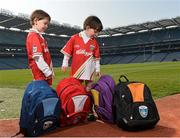 29 April 2014; Finian Malone, left, age 6, with his brother Caelan, age 4, from Dublin, in attendance at the launch of the Kellogg’s GAA Cúl Camps 2014. Research commissioned by Kellogg’s to celebrate the 2014 launch, found that Gaelic games continue to enjoy huge popularity in Ireland with 73% of families devoting more than 10 hours per month to GAA sports. Croke Park, Dublin. Picture credit: David Maher / SPORTSFILE