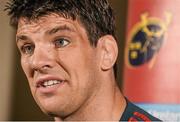 29 April 2014; Munster's Donncha O'Callaghan during a press conference ahead of their Celtic League 2013/14, Round 21, game against Edinburgh on Saturday. Munster Rugby Press Conference, Cork Institute of Technology, Bishopstown, Cork. Picture credit: Diarmuid Greene / SPORTSFILE