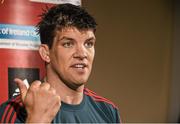 29 April 2014; Munster's Donncha O'Callaghan during a press conference ahead of their Celtic League 2013/14, Round 21, game against Edinburgh on Saturday. Munster Rugby Press Conference, Cork Institute of Technology, Bishopstown, Cork. Picture credit: Diarmuid Greene / SPORTSFILE
