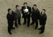 13 February 2006; At a photocall ahead of the AIB All-Ireland Club Football Championship semi-finals, were, from left, Maurice Sheridan, Salthill-Knocknacarra, Sean Kelly, St Gall's, Billy Finn, General Manager, AIB, Ciaran Kelleher, Kilmacud Crokes and Maurice McCarthy, Nemo Rangers. Ely Place, Dublin. Picture credit; Brendan Moran / SPORTSFILE