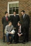 13 February 2006; At a photocall ahead of the AIB All-Ireland Club Football Championship semi-finals, were, seated, Sean Kelly, left, St Gall's, and Billy Finn, General Manager, AIB. Standing, from left, Ciaran Kelleher, Kilmacud Crokes, Maurice Sheridan, Salthill-Knocknacarra, and Maurice McCarthy, Nemo Rangers. Ely Place, Dublin. Picture credit; Brendan Moran / SPORTSFILE