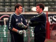 7 June 1999; Alan Kelly, right, in conversation with goalkeeping coach Packie Bonnar during a Republic of Ireland training session at Lansdowne Road in Dublin. Photo by David Maher/Sportsfile