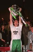 20 May 1999; Bray Wanderers captain Mick Doohan lifts the cup following their victory in the FAI Cup Final Second Replay match between Finn Harps and Bray Wanderers at Tolka Park in Dublin. Photo by Matt Browne/Sportsfile