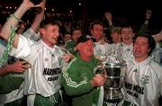 20 May 1999; Bray Wanderers manager Pat Devlin celebrates with his players following the FAI Cup Final Second Replay match between Finn Harps and Bray Wanderers at Tolka Park in Dublin. Photo by David Maher/Sportsfile