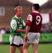 6 June 1999; Conor Wilson of London shakes hands with Sean O'Domhnaill of Galway following the Bank of Ireland Connacht Senior Football Championship quarter-final match between London and Galway at Páirc Smárgaid in Ruislip, London, England. Photo by Damien Eagers/Sportsfile