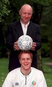 28 May 1999; A benefit night for former Irish International soccer star Dave Langan, who is now registered as disabled in the UK as a result of injuries picked up while playing for the Republic of Ireland, will be held at Cherry Orchard Football Club in Ballyfermot, Dublin on Monday, June 14th. He is pictured with Alan Maubury, who makes his debut for the Republic of Ireland senior team against Northern Ireland at Lansdowne Road. Photo by Brendan Moran/Sportsfile