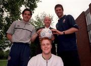 28 May 1999; A benefit night for former Irish International soccer star Dave Langan, who is now registered as disabled in the UK as a result of injuries picked up while playing for the Republic of Ireland, will be held at Cherry Orchard Football Club in Ballyfermot, Dublin on Monday, June 14th. Pictured are Alan Maubury, front, who makes his debut for the Republic of Ireland senior team against Northern Ireland at Lansdowne Road, Stephen Carr, left, and captain Niall Quinn. Photo by Brendan Moran/Sportsfile