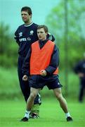 28 May 1999; Niall Quinn, left, and David Connolly during a Republic of Ireland training session at AUL Grounds in Clonshaugh, Dublin. Photo by Brendan Moran/Sportsfile
