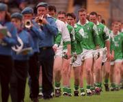 30 May 1999; The Fermanaghan team parade ahead of the Bank of Ireland Ulster Senior Football Championship Preliminary Round match between Monaghan and Fermanagh at St Tiernach's Park in Clones, Monaghan. Photo by Damien Eagers/Sportsfile