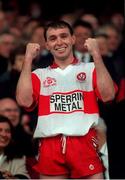 19 September 1993; Derry captain Henry Downey celebrates before collecting the Sam Maguire Cup following their victory in the All-Ireland Senior Football Championship Final against Cork at Croke Park in Dublin. Photo by David Maher/Sportsfile