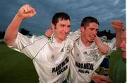 20 May 1999; Jason Byrne, left, and Jody Lynch of Bray Wanderers celebrate following the FAI Cup Final Second Replay match between Finn Harps and Bray Wanderers at Tolka Park in Dublin. Photo by David Maher/Sportsfile