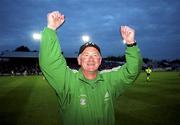 20 May 1999; Bray Wanderers manager Pat Devlin celebrates following the FAI Cup Final Second Replay match between Finn Harps and Bray Wanderers at Tolka Park in Dublin. Photo by Brendan Moran/Sportsfile