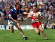 20 June 1999; Johnny McBride of Derry in action against Pat Shiels of Cavan during the Bank of Ireland Ulster Senior Football Championship quarter-final match between Cavan and Derry at Breffni Park in Cavan. Photo by Damien Eagers/Sportsfile