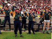 13 June 1999; The Offaly substitutes celebrate a late point during the Bank of Ireland Leinster Senior Football Championship quarter-final match between Kildare and Offaly at Croke Park in Dublin. Photo by Damien Eagers/Sportsfile