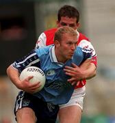 6 June 1999; Shane Ryan of Dublin in action against Sean O'Neill of Louth during the Bank of Ireland Leinster Senior Football Championship quarter-final match between Dublin and Louth at Croke Park in Dublin. Photo by Brendan Moran/Sportsfile