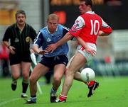 6 June 1999; Shane Ryan of Dublin in action against Sean O'Neill of Louth during the Bank of Ireland Leinster Senior Football Championship quarter-final match between Dublin and Louth at Croke Park in Dublin. Photo by Brendan Moran/Sportsfile