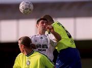 20 May 1999; Stephen Fox of Bray Wanderers in action against Donal O'Brien, left, and Gavin Dykes of Finn Harps during the FAI Cup Final Second Replay match between Finn Harps and Bray Wanderers at Tolka Park in Dublin. Photo by David Maher/Sportsfile
