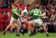 30 May 1999; Tony Browne of Waterford in action against TJ Ryan, left, and Barry Foley of Limerick during the Guinness Munster Senior Hurling Championship quarter-final match between Limerick and Waterford at Páirc Uí Chaoimh in Cork. Photo by Ray McManus/Sportsfile