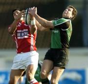 18 February 2006; Matt Mostyn, Connacht, contests a high ball with Regan King, Llanelli Scarlets. Celtic League 2005-2006, Connacht v Llanelli Scarlets, Sportsground, Galway. Picture credit: Damien Eagers / SPORTSFILE