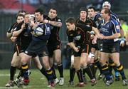 18 February 2006; Rob Kearney, Leinster, ist tackled by Jason Forster, Newport Gwent Dragons. Celtic League 2005-2006, Newport Gwent Dragons v Leinster, Rodney Parade, Newport, Wales. Picture credit: Tim Parfitt / SPORTSFILE