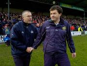 19 February 2006; Cork manager John Allen shakes hands with Offaly manager John McIntyre after the game. Allianz National Hurling League, Division 1A, Round 1, Offaly v Cork, St. Brendan's Park, Birr, Co. Offaly. Picture credit: Pat Murphy / SPORTSFILE
