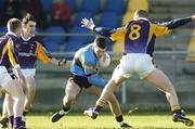 19 February 2006; Sean Armstrong, Salthill Knocknacarra, in action against Darren Magee, (8),  and Liam Og O hEinneachain, Kilmacud Crokes. AIB All-Ireland Club Football Championship, Semi-Final, Salthill Knocknacarra v Kilmacud Crokes, Pearse Park, Longford. Picture credit: Damien Eagers / SPORTSFILE