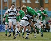 21 February 2006; Barry Flynn, Gonzaga College, is tackled by David Mongan, Belvedere College. Leinster Schools Senior Cup, 2nd Round, Gonzaga College v Belvedere College, Donnybrook, Dublin. Picture credit: David Levingstone / SPORTSFILE