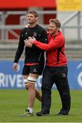 1 May 2014; Ulster captain Johann Muller with Jonny Bell, assistant coach, during squad training ahead of their side's Celtic League 2013/14, Round 21, match against Leinster on Friday. Ravenhill Park, Belfast, Co. Antrim. Picture credit: Oliver McVeigh / SPORTSFILE