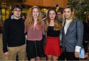 1 May 2014; Eoin Gray, left, Shani Stallard, Shauna O'Brien, second from right, and Aisling Cooney, right, arrive for the UCD Sports Awards 2013/2014. Astra Hall, UCD, Belfield, Dublin. Picture credit: Stephen McCarthy / SPORTSFILE
