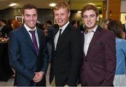 1 May 2014; Vinnie Varley, left, Will Byrne and Robbie Heinz, right, arrive for the UCD Sports Awards 2013/2014. Astra Hall, UCD, Belfield, Dublin. Picture credit: Stephen McCarthy / SPORTSFILE
