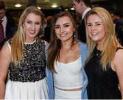 1 May 2014; Jennifer Dolan, left, Bella Moorehead and Eimear McIver, right, arrive for the UCD Sports Awards 2013/2014. Astra Hall, UCD, Belfield, Dublin. Picture credit: Stephen McCarthy / SPORTSFILE