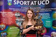 1 May 2014; Shauna O'Brien, UCD Swimming Club, with the Dr. Tony O'Neill Sports Person of the Year award during the UCD Sports Awards 2013/2014. Astra Hall, UCD, Belfield, Dublin. Picture credit: Stephen McCarthy / SPORTSFILE