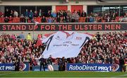 2 May 2014; Ulster supporters hold up a giant flag in the before the game. Celtic League 2013/14, Round 21, Ulster v Leinster, Ravenhill Park, Belfast, Co. Antrim. Picture credit: Oliver McVeigh / SPORTSFILE