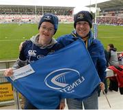 2 May 2014; Leinster supporters Alan Sunderland, left, and Ryan Jackson, from Wicklow, at the game. Celtic League 2013/14, Round 21, Ulster v Leinster, Ravenhill Park, Belfast, Co. Antrim. Picture credit: Oliver McVeigh / SPORTSFILE